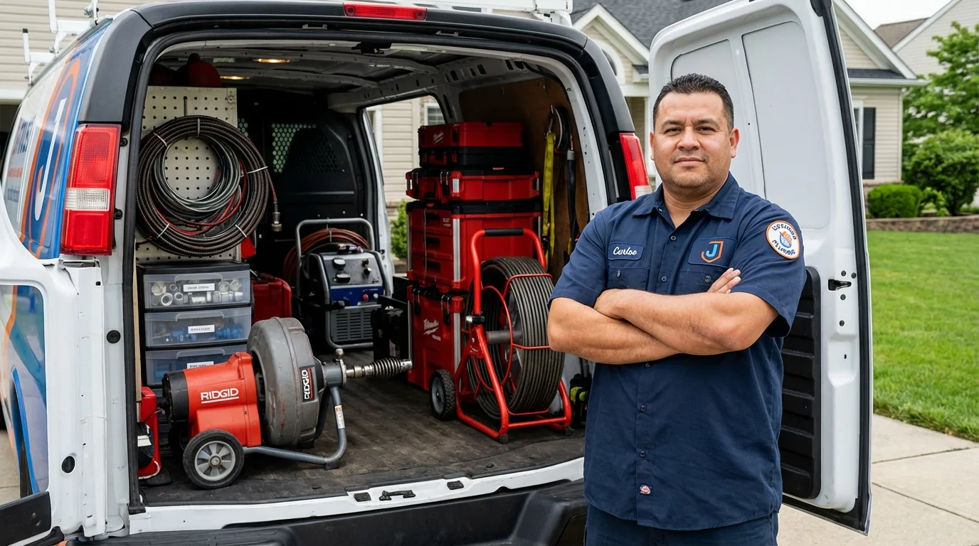 Professional drain cleaning equipment and Johns Plumbing LLC plumber in Ridgefield